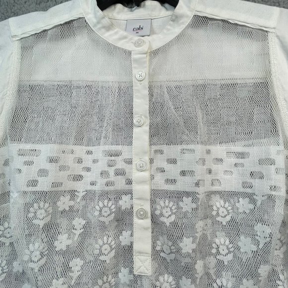 Cabi Top Womens M White Lace Scalloped Silk Trim Henley Style Layering Blouse - Picture 5 of 11